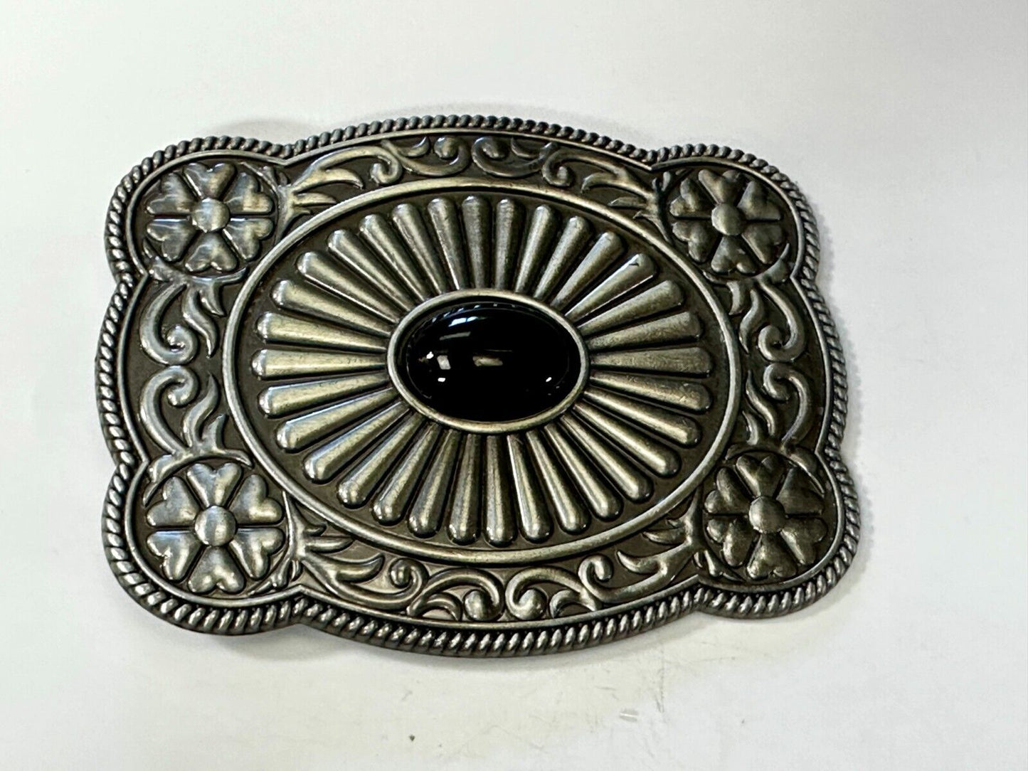 Black Faux Stone Cabochon Centerpiece in Western Framed Belt Buckle