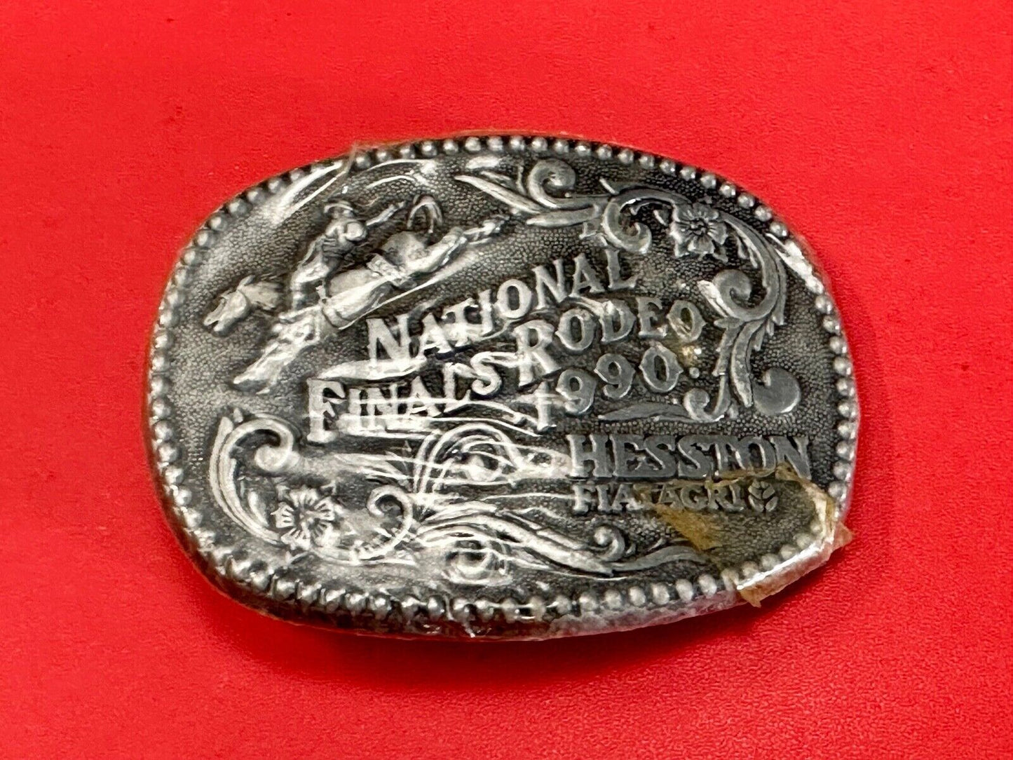 1990 Youth Size Hesston National Finals Rodeo Bull Riding Cowboys belt buckle