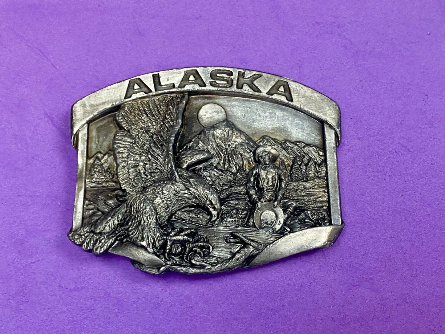 Vintage 1984 Siskiyou State Of Alaska Belt Buckle - Gold Panning, Eagle