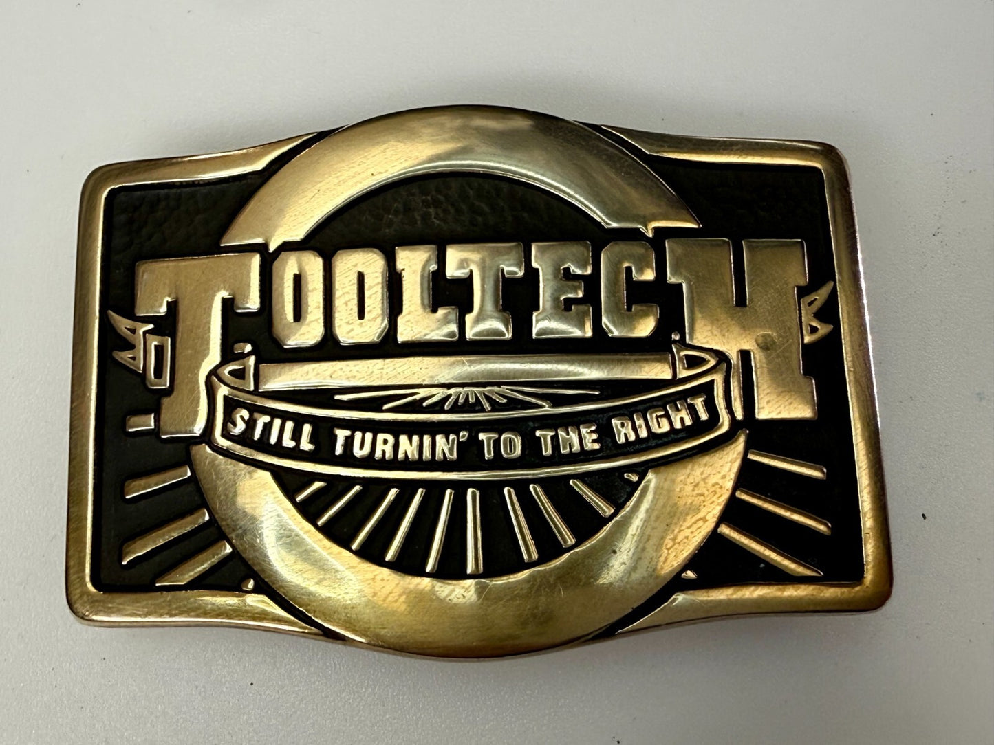 Tooltech Still Turnin To The Right Solid Brass VTG 1984 Anacortes Belt Buckle