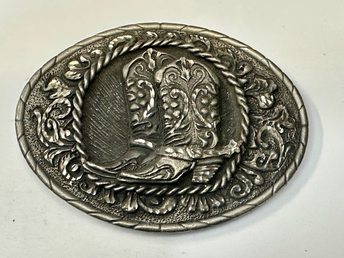 Vintage EGE '93 Rattlesnake Diamond Cut Pewter Belt Buckle Made In the USA