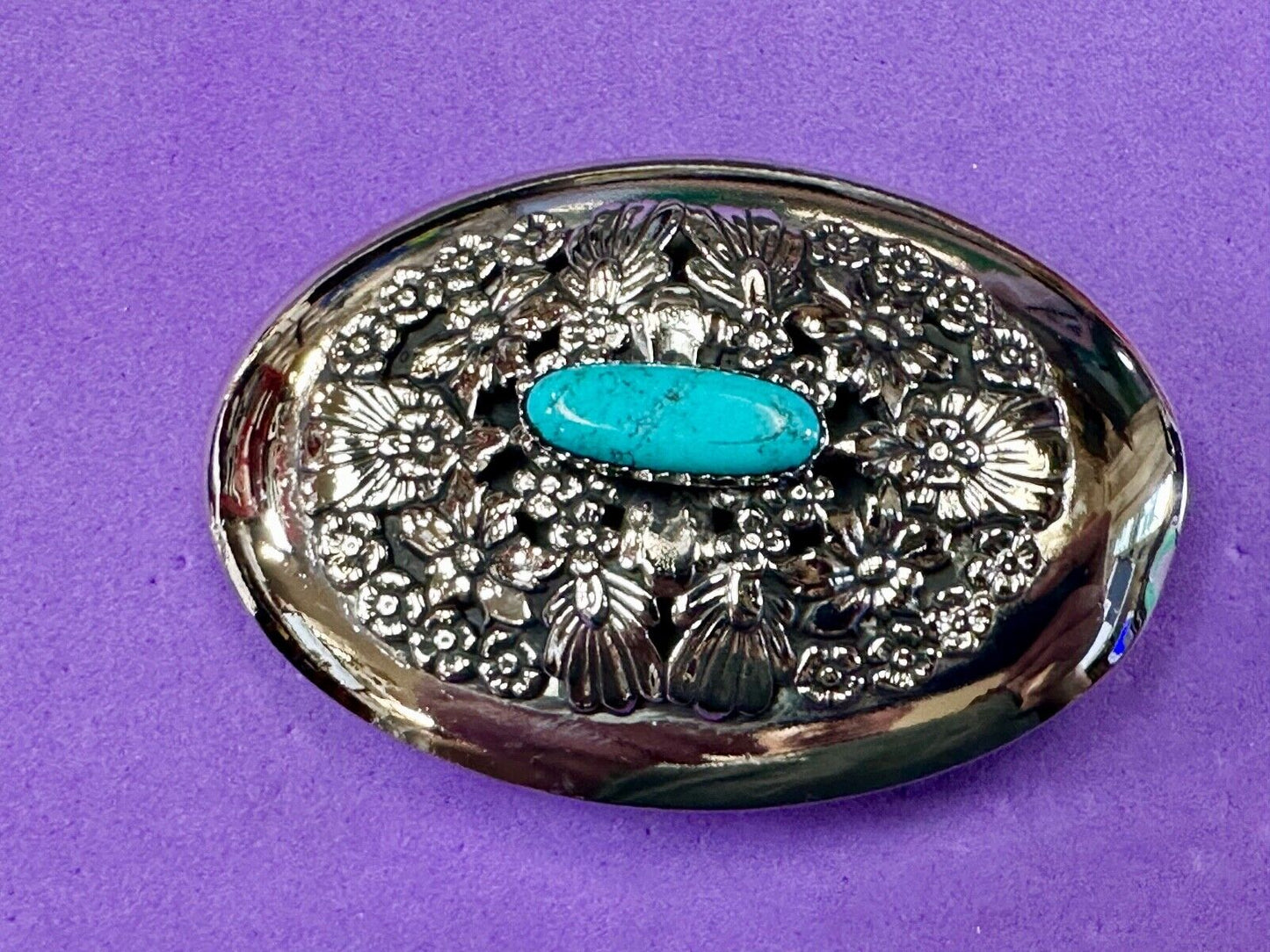 BC - B Cayaditto Zuni Native American Indian turquoise cab stone belt buckle