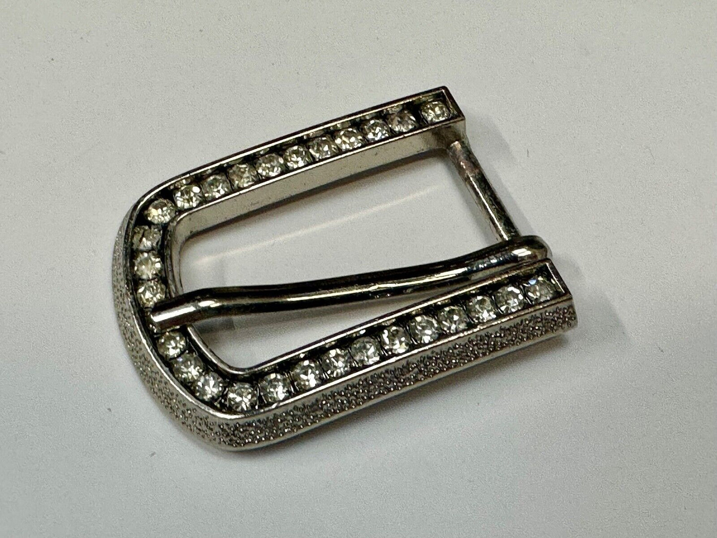 2" wide silver tone Rhinestone accented replacement belt buckle