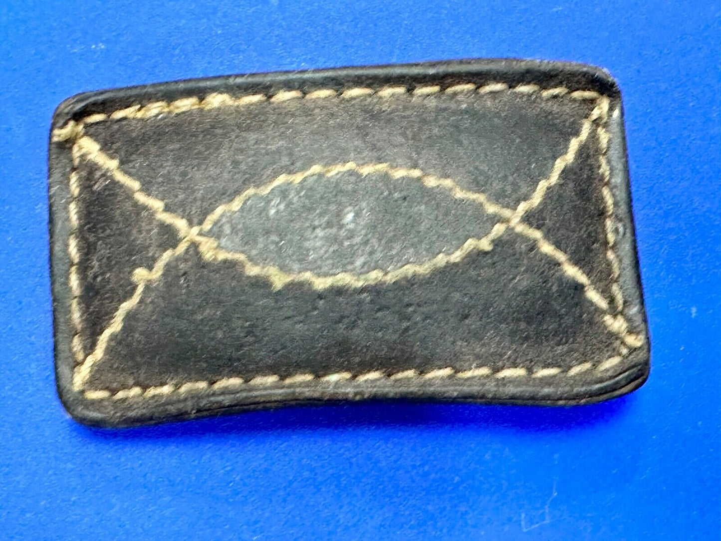 Vintage brown leather stitched Belt Buckle - to wear or restore