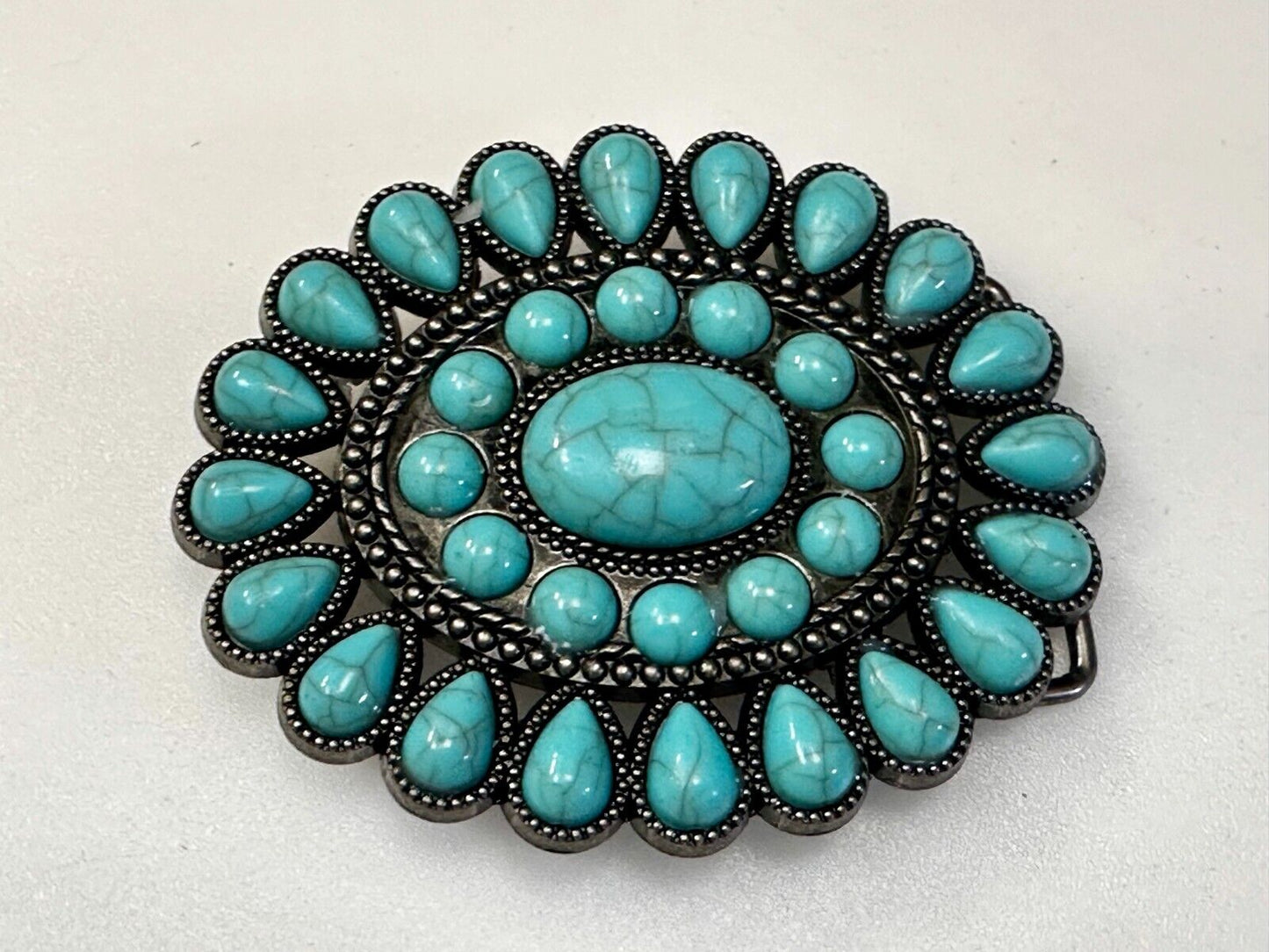Beautiful Faux Turquoise Covered Hippie Vibe Western Cowgirls Belt Buckle #2049