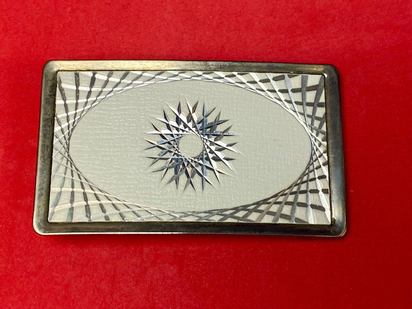Vintage Etched Star Swirl Burst Pattern Western White & Silver Belt Buckle
