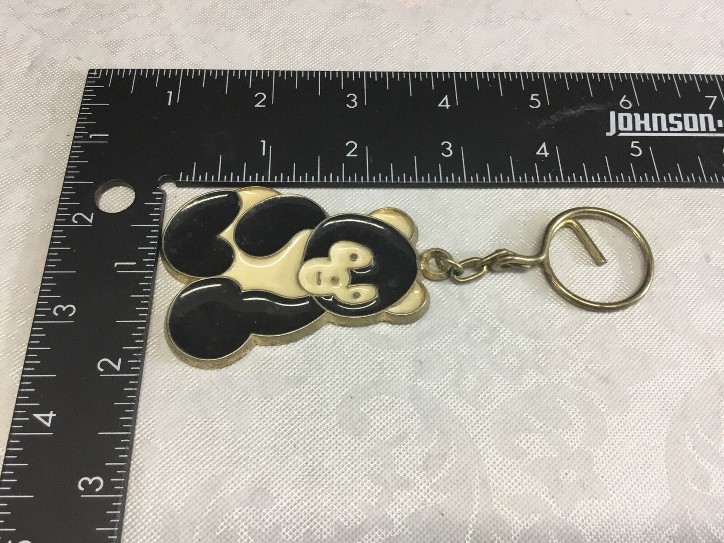 Adorable cut out Large Black and White Panda Bear Keychain with Gold Accents