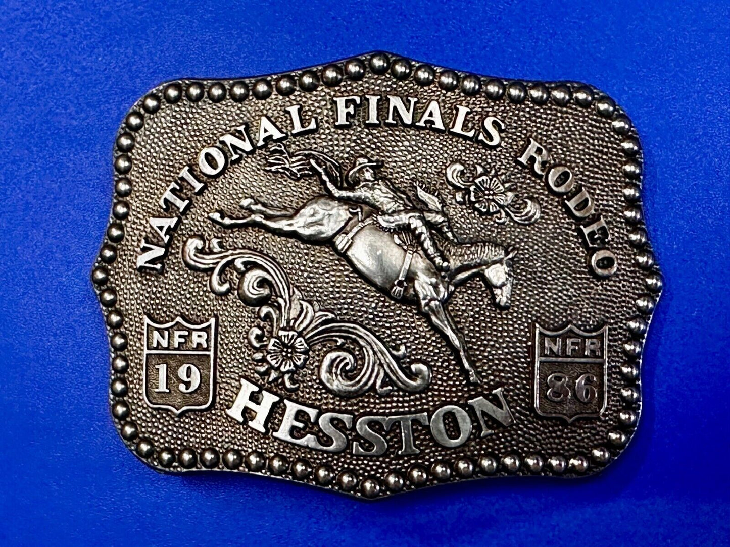 1986 Hesston NFR National Finals Rodeo Cowboys Western Belt Buckle