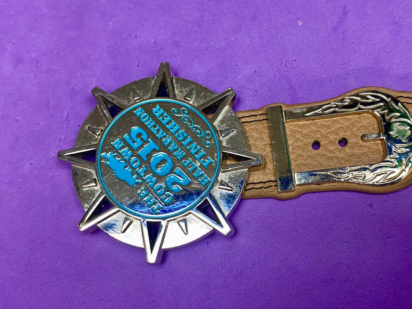 The Cowtown 2015 Half Marathon Finisher Belt Buckle - Fort Worth Texas Race