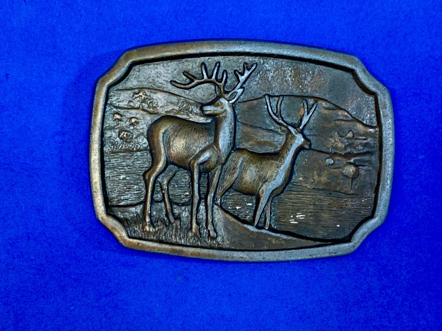Vintage Deer And Doe In Nature Brass Tone Belt Buckle - Perfect Hunters Gift!