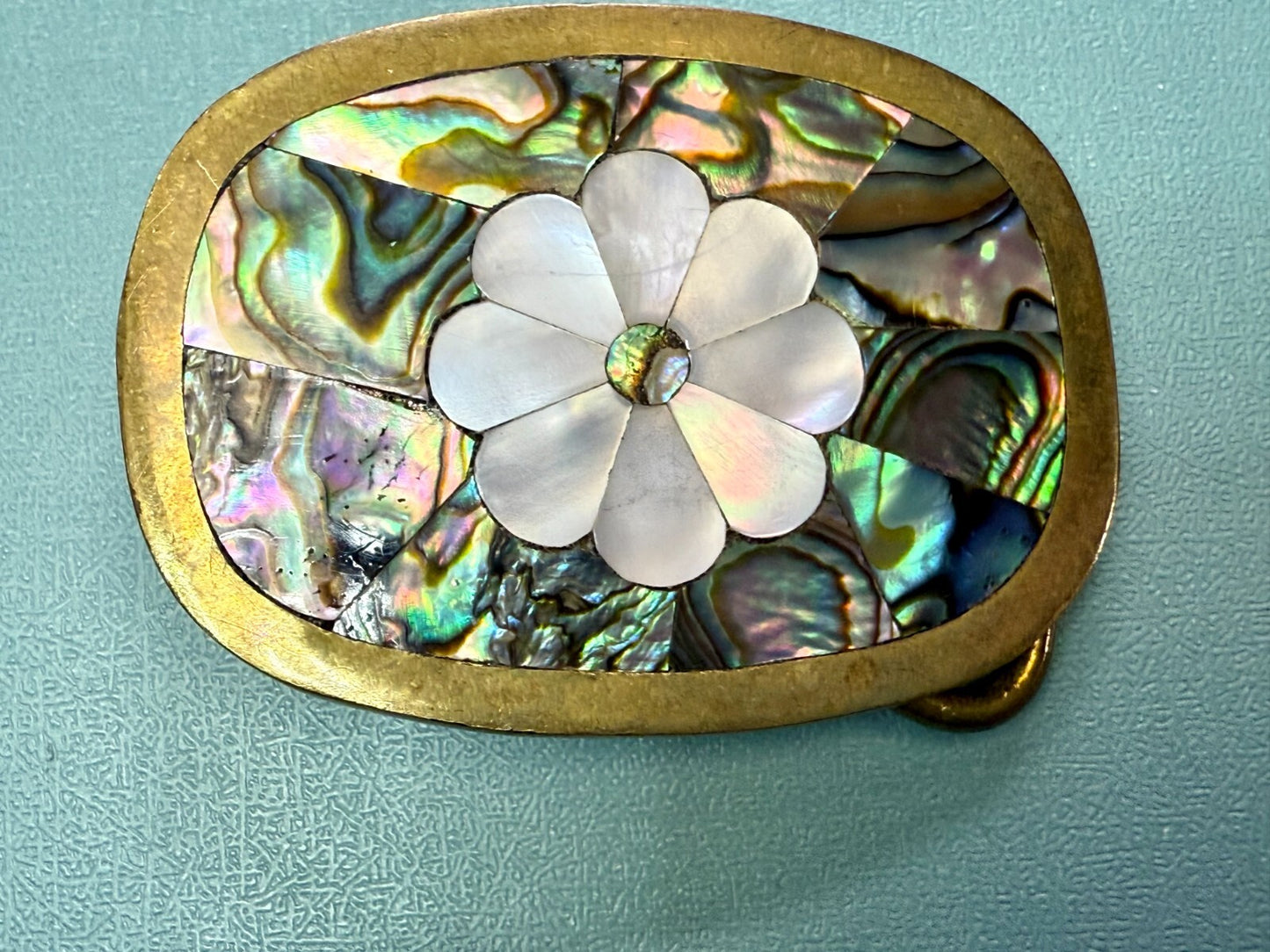 Beautiful Flower - Inlay Inlaid Mother Of Pearl And Abalone Shell Belt Buckle