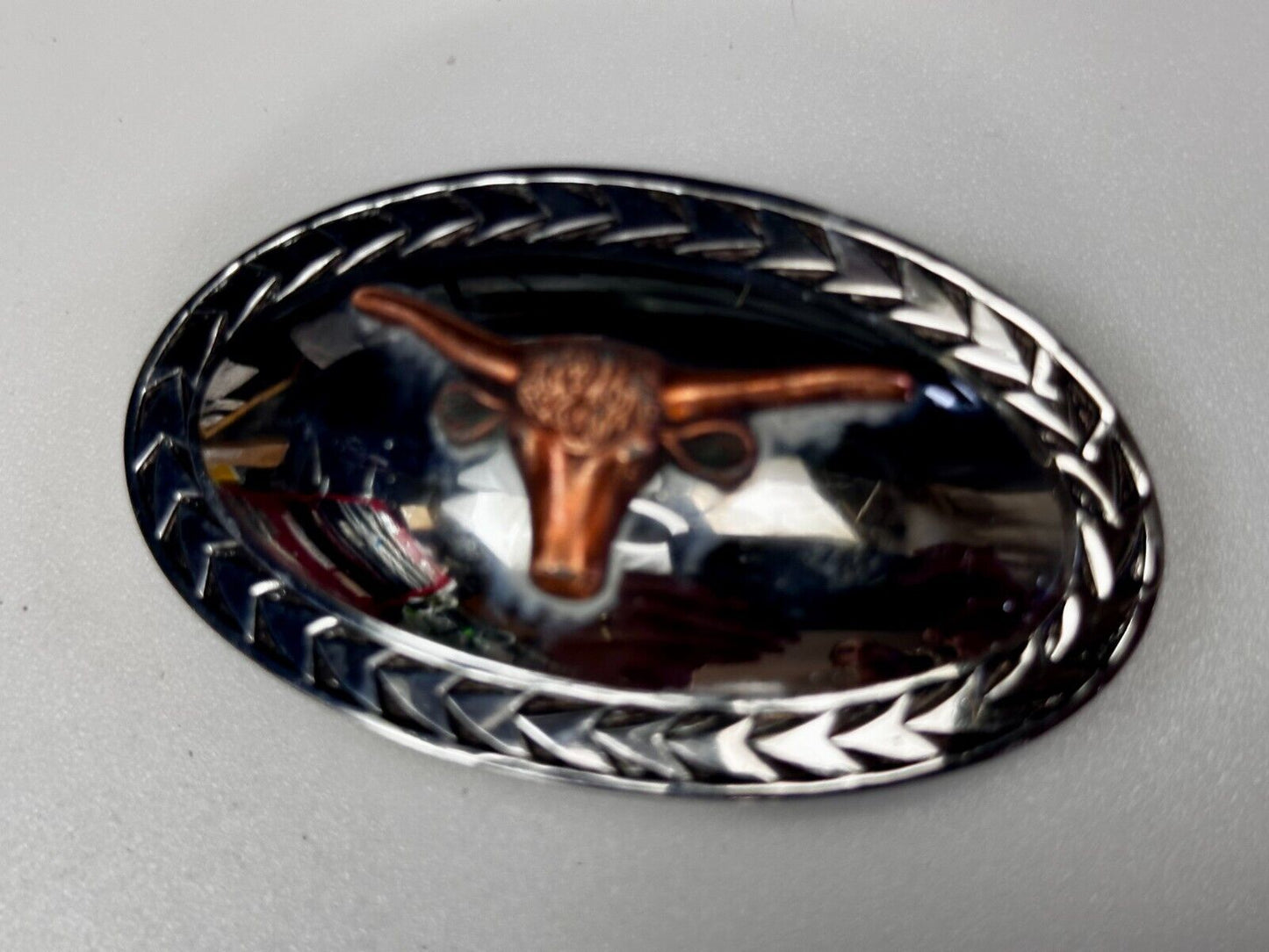 Texas Longhorn Steer Vintage Wide Oval Cowgirls Cowboys Two Tone Belt Buckle