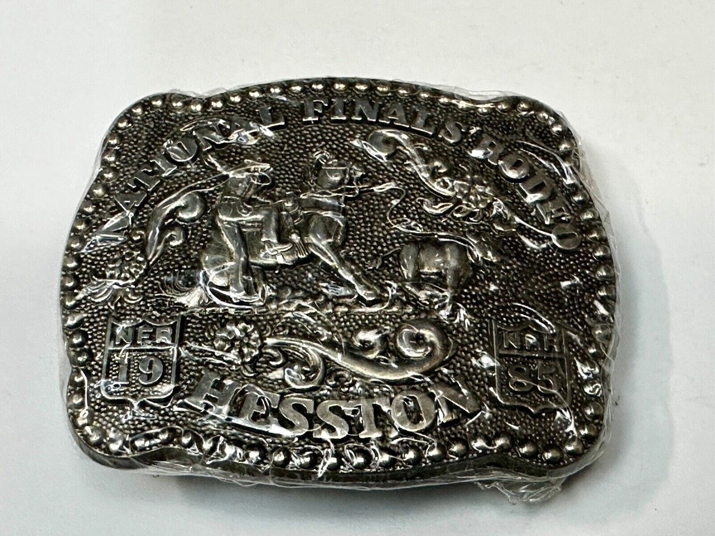 1985 NFR National Finals Rodeo NOS Youth Size Hesston Belt Buckle