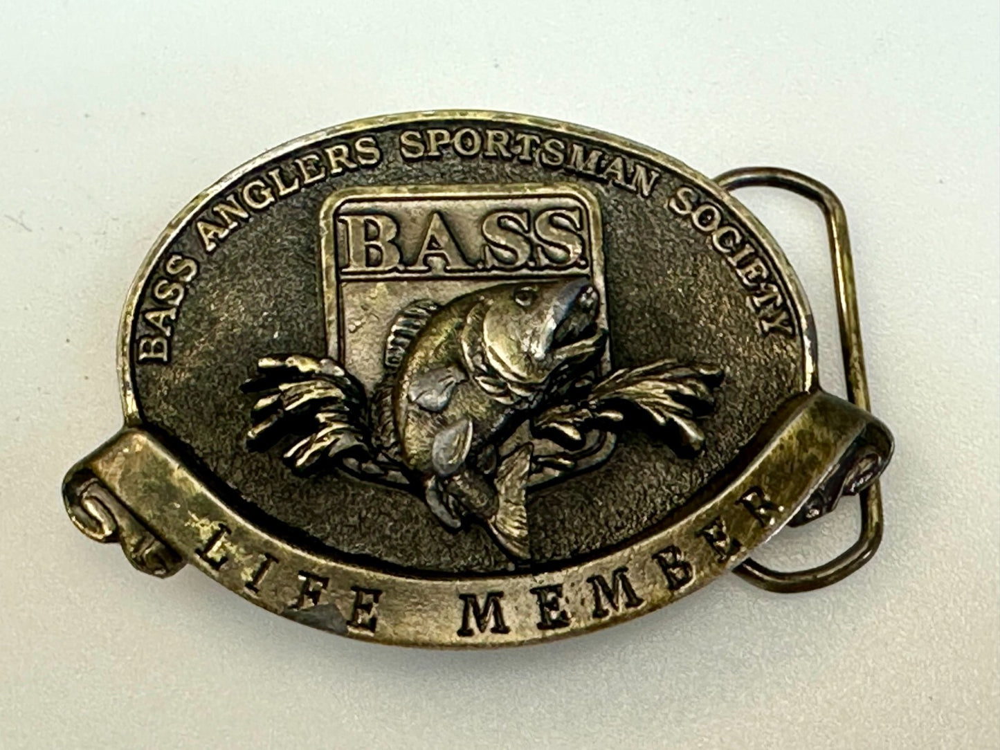 BASS Anglers Sportsman Society LIFE MEMBER Brass Tone Great American Belt Buckle