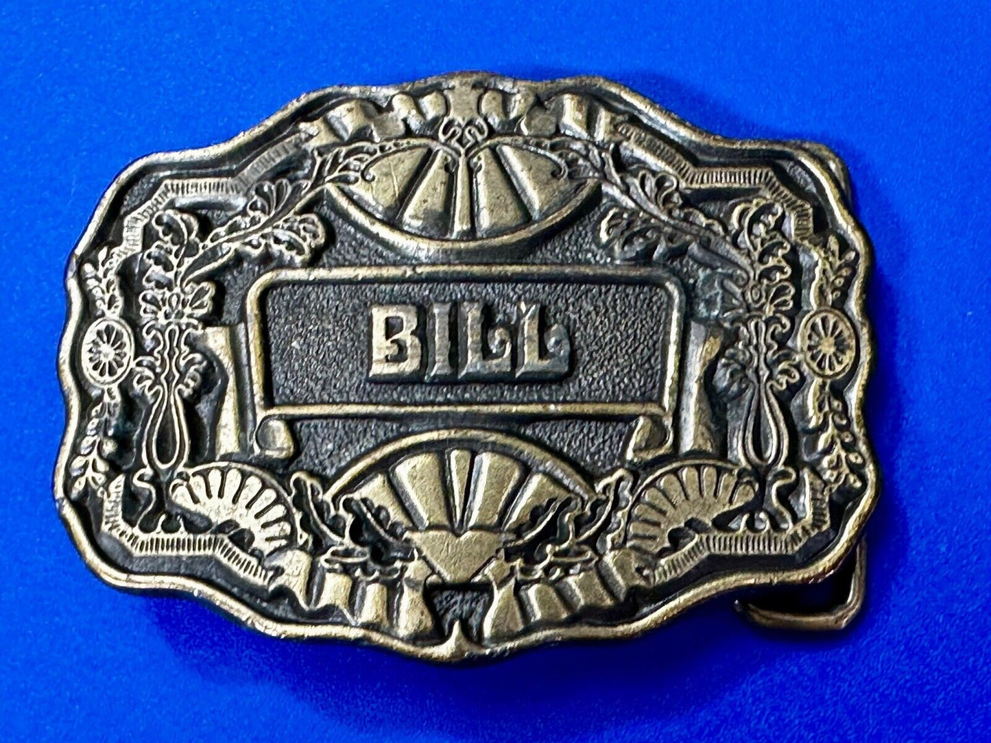 Bill. Custom Name Western framed ornate scroll Belt Buckle by Oden