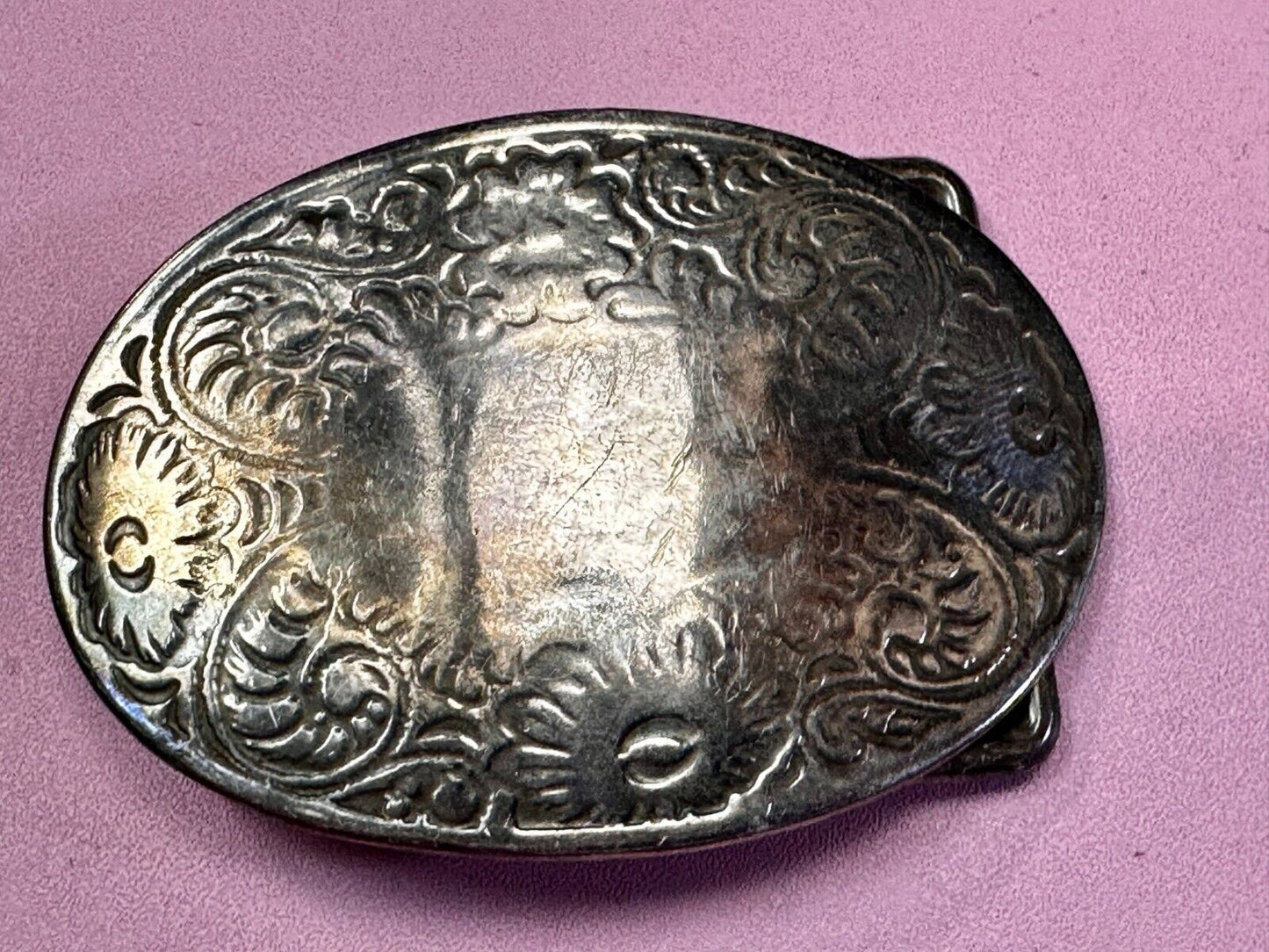 Vintage 3" wide western flower swirl design belt buckle