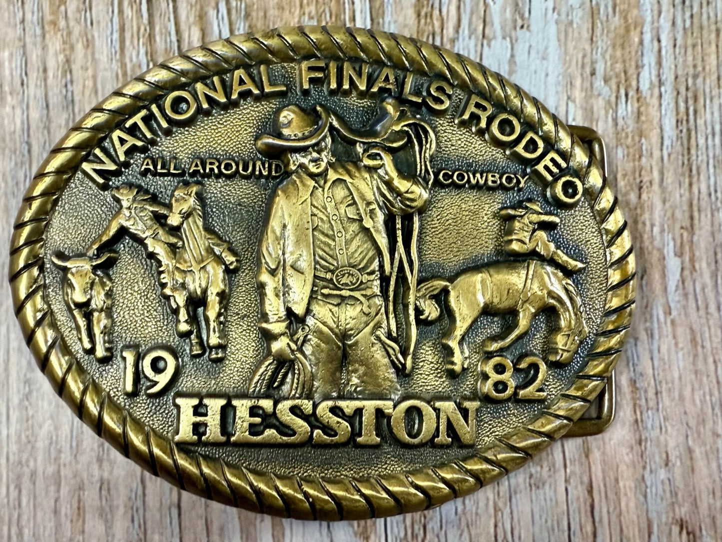 1982 Hesston NFR National Finals Rodeo All Around Cowboy Vintage Belt Buckle