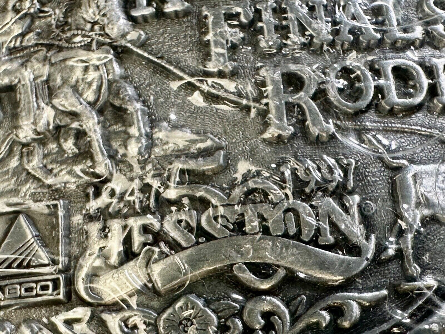 1997 Youth Sized Hesston National Finals Rodeo Bull Riding Cowboys belt buckle