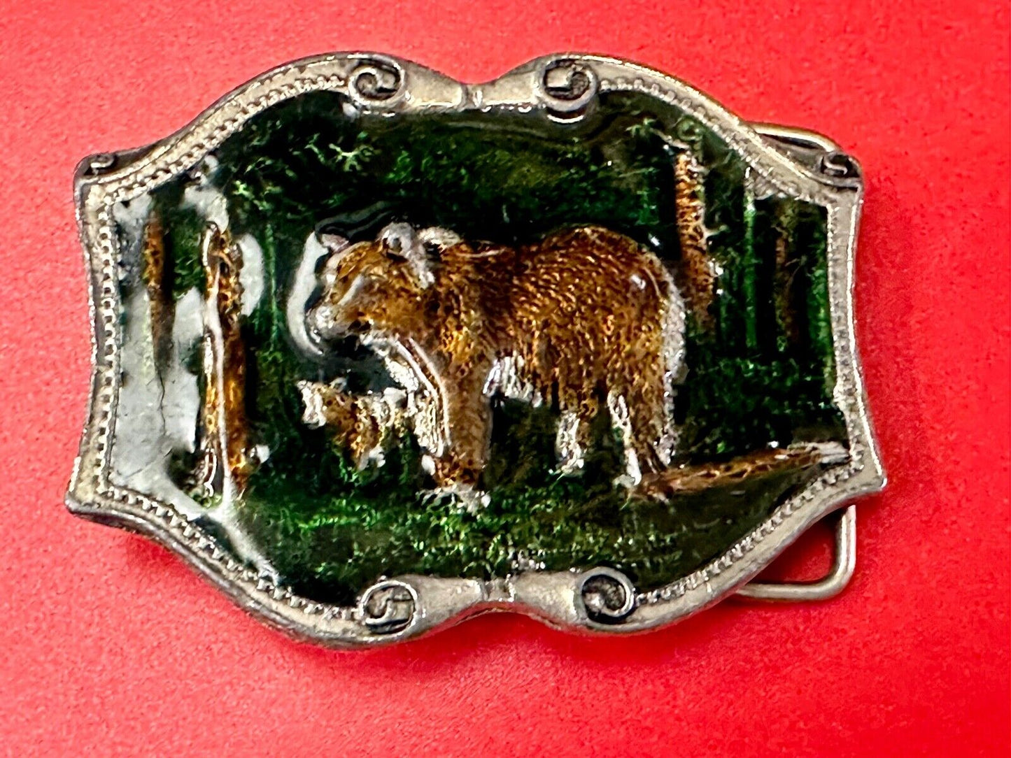 Bear & Cub in Nature Vintage Tiffany Studio New York belt buckle