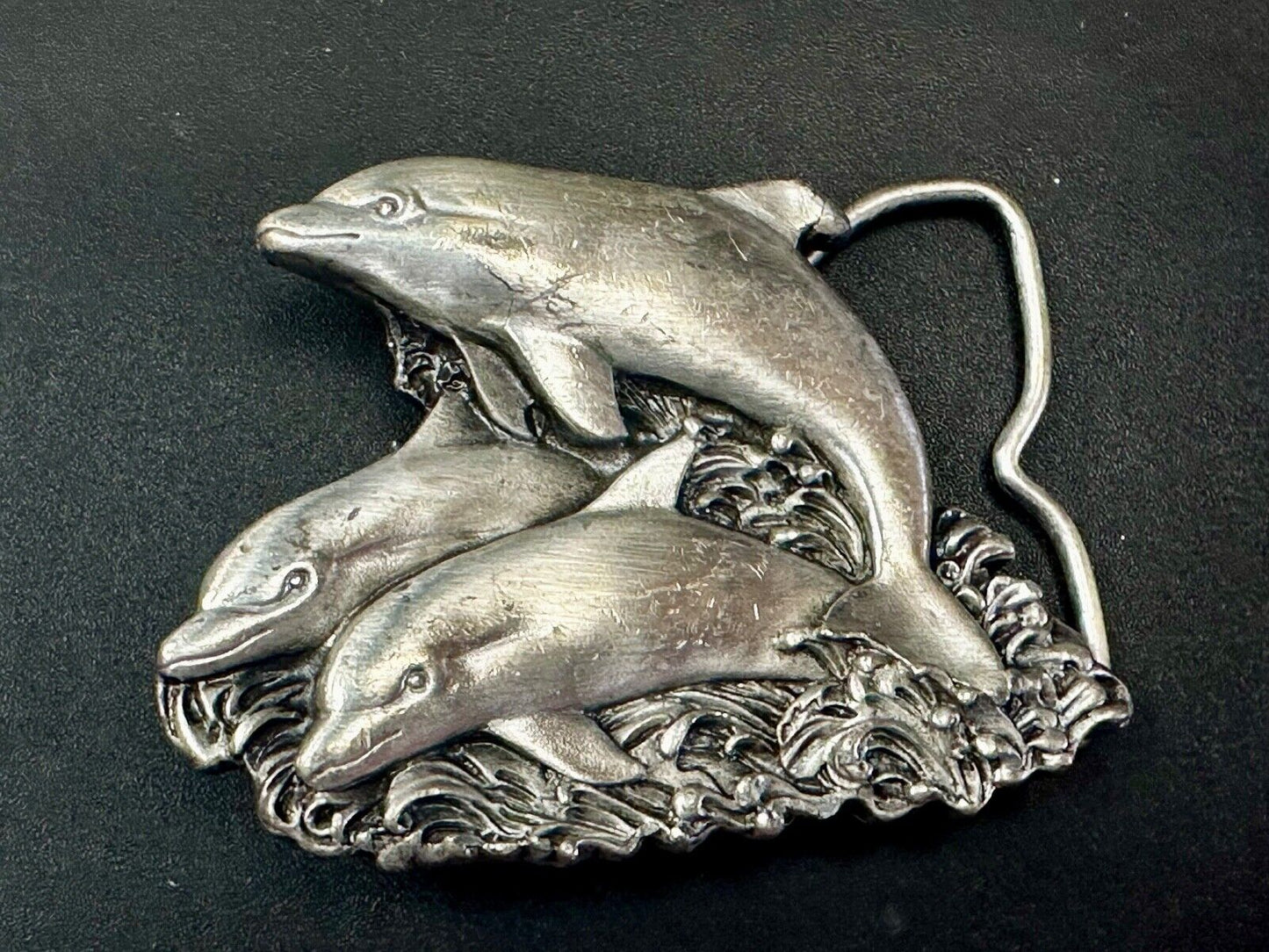 Three Jumping Dolphins Vintage 1970's Nature Love Bergamot Belt Buckle