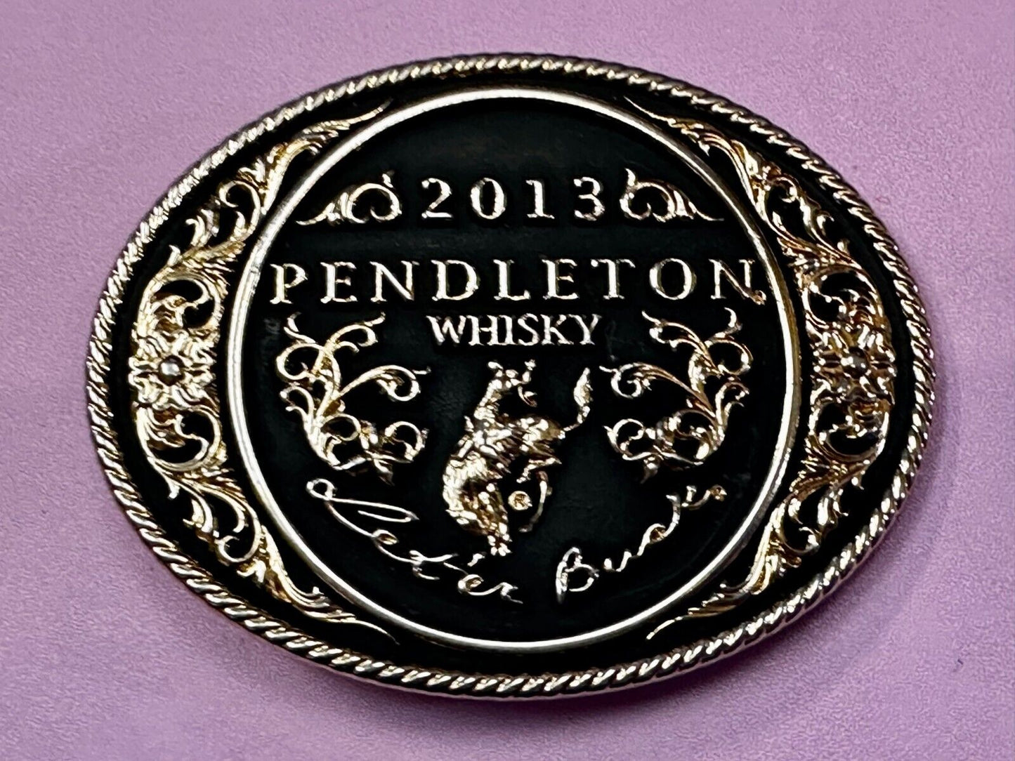 2013 Pendleton Whiskey Let'er Buck Rodeo Cowboy Montana Silversmiths Belt Buckle