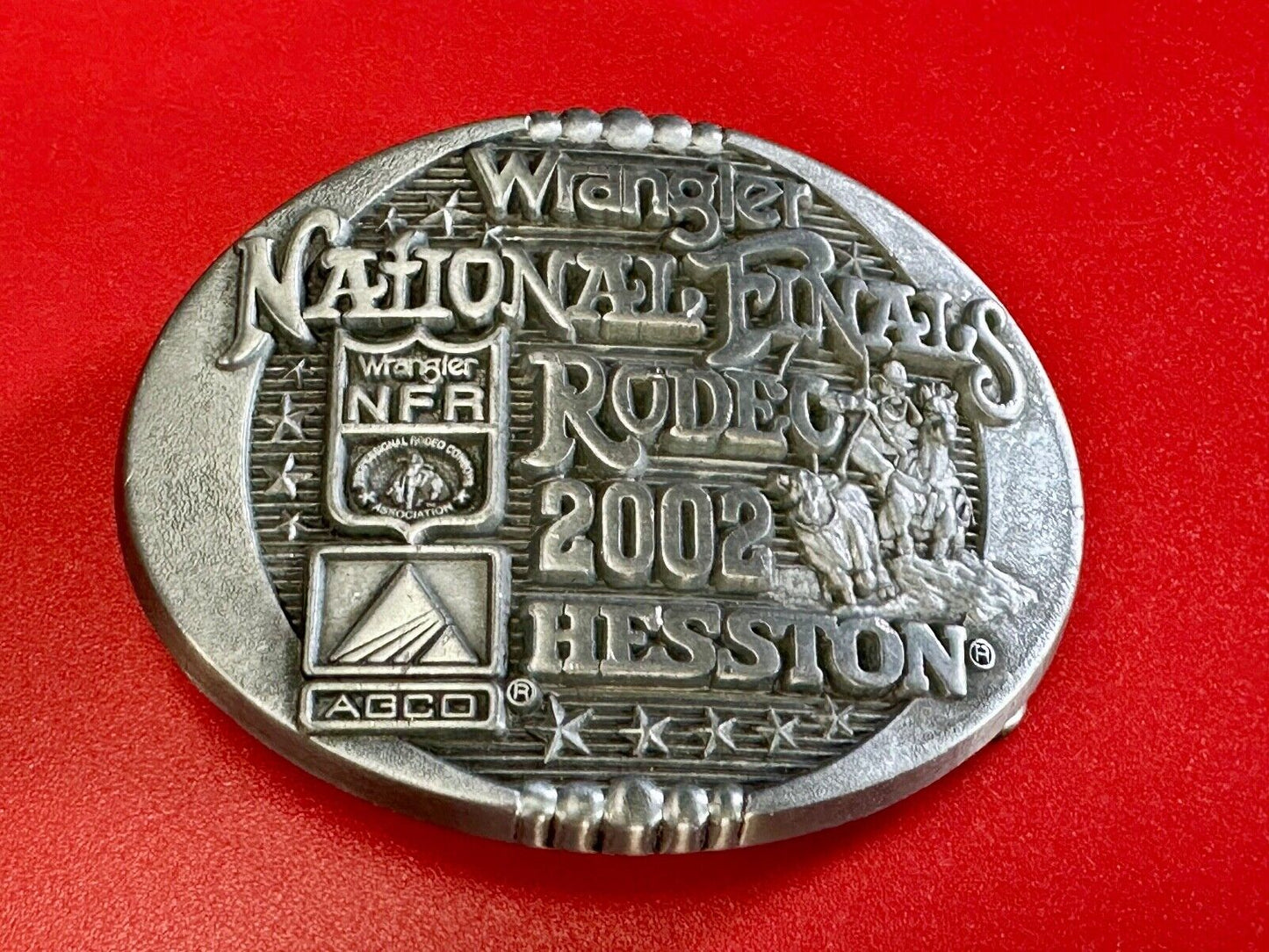 2002 Youth Sized Hesston National Finals Rodeo Bull Riding Cowboys belt buckle