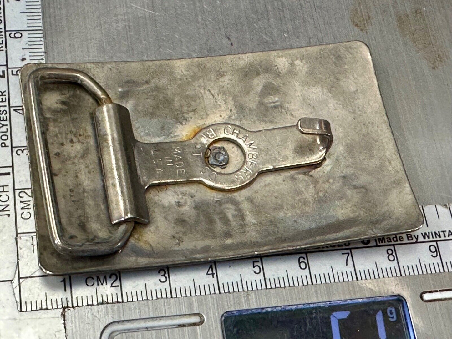 Vintage Chambers cattle branding symbols belt buckle - no center