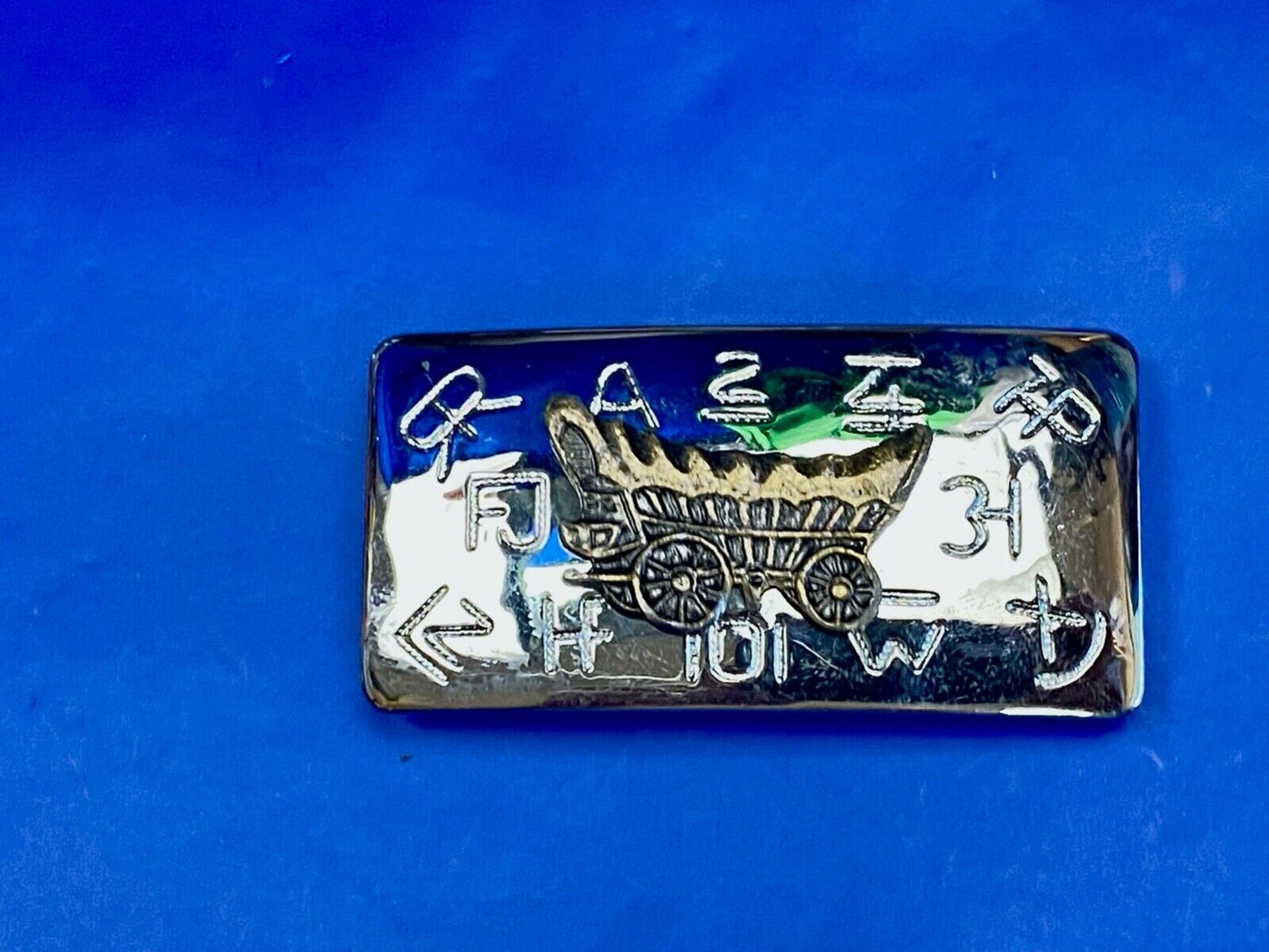 Vintage Covered Wagon And Cattle Branding Symbols Two Tone Chambers Belt Buckle