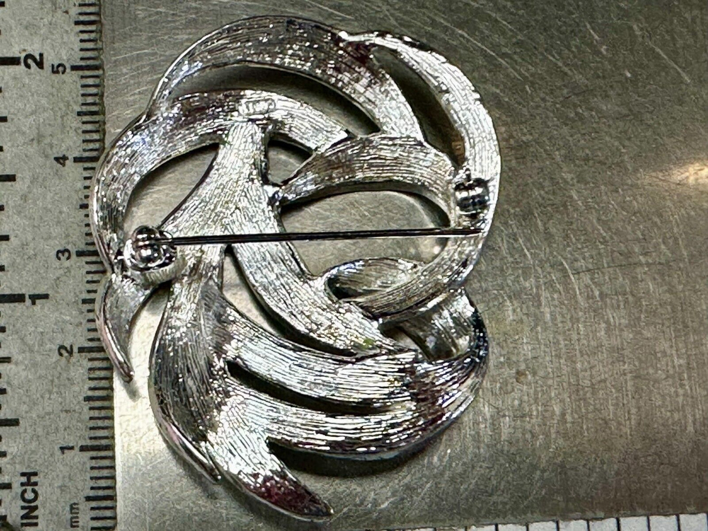 Swirled Curled Silver Tone Vintage Brooch Pin Signed Monet