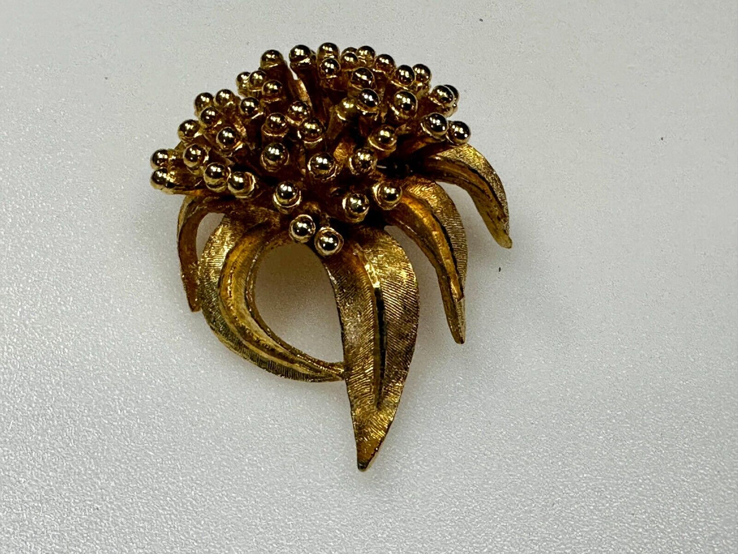 Vintage Flower Textured Brushed Gold Tone Brooch Pin Signed by BSK