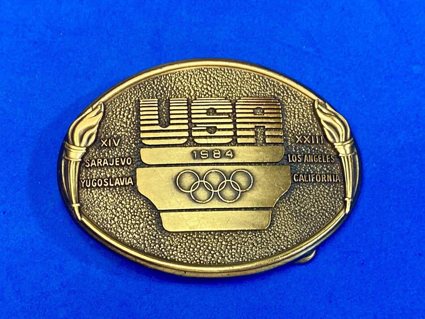 1984 Usa Olympics United States Olympic Committee Torch Logo La Ca Belt Buckle