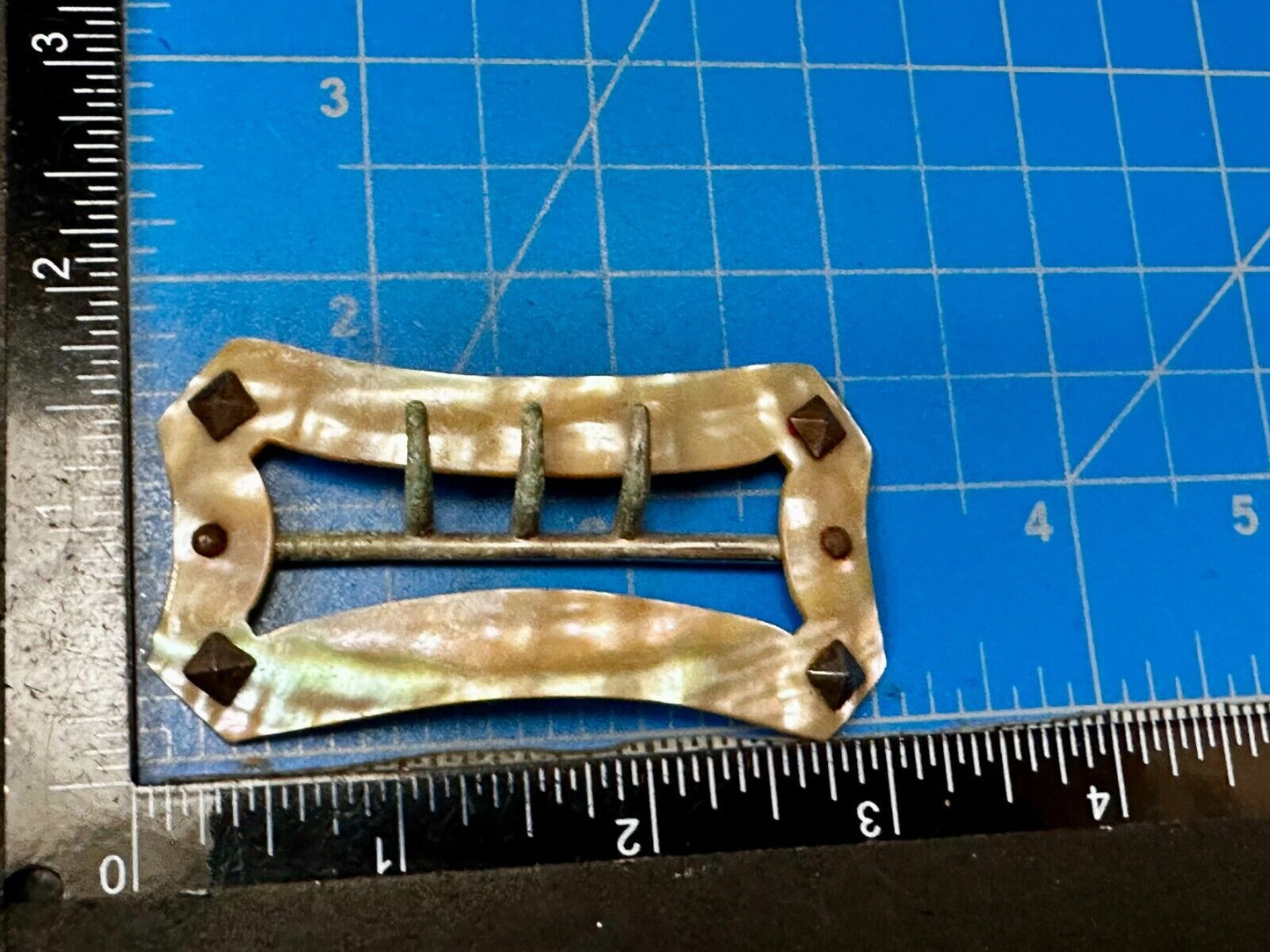Three Prong Antique Vintage Mop Mother Of Pearl 3" Wide Belt Buckle