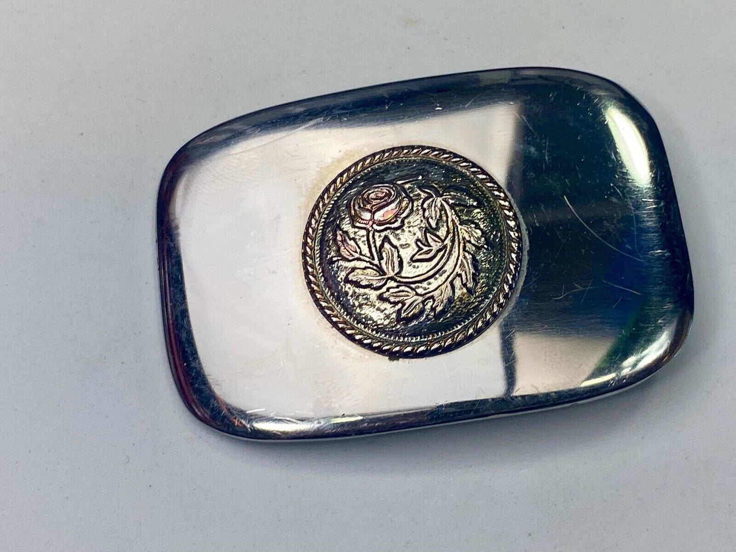 Beautiful Curved Rose On Artisan? Silver? Tone Belt Buckle