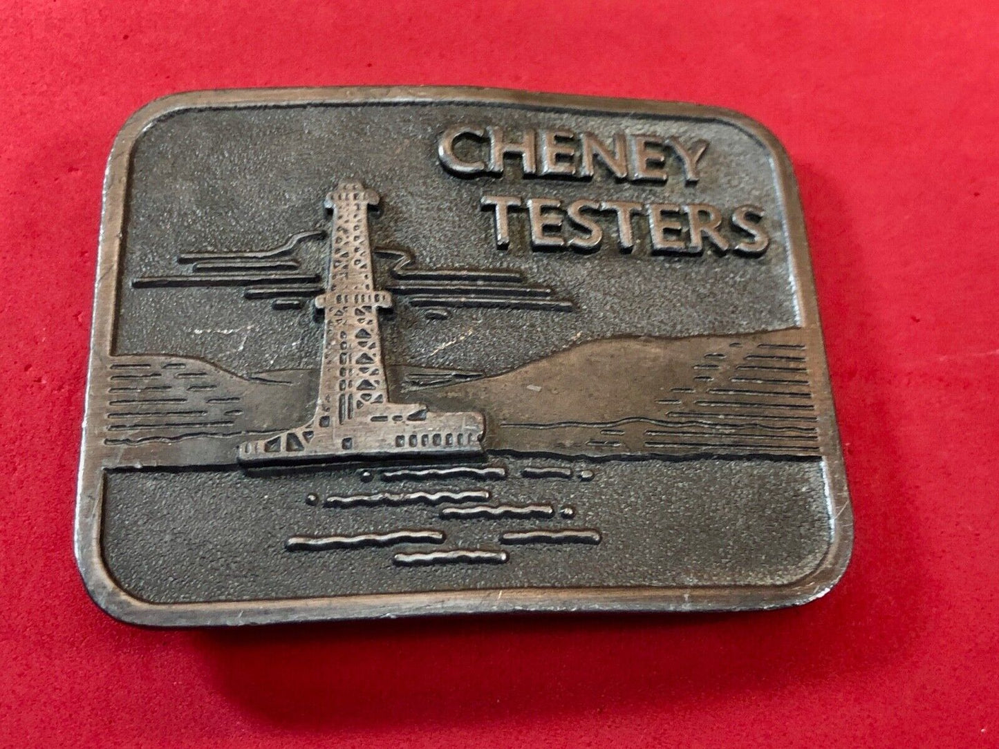 vintage Cheney Testers promo belt buckle -oil rig , back flow monitor company