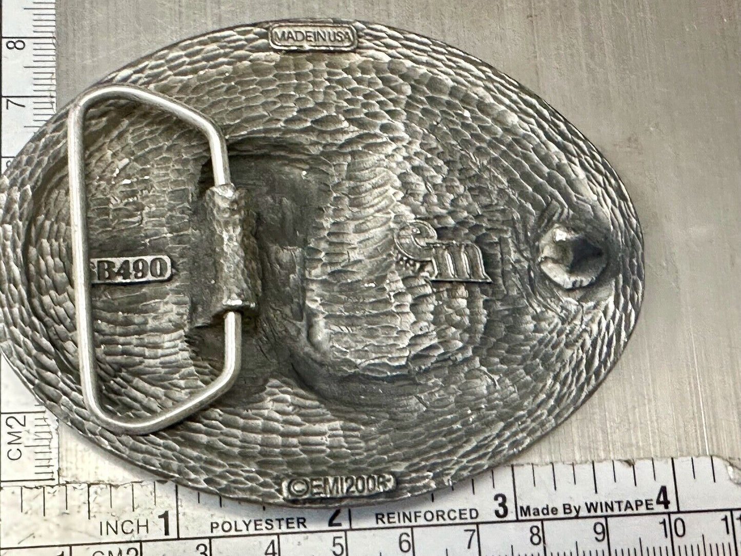Vintage EGE '93 Rattlesnake Diamond Cut Pewter Belt Buckle Made In the USA