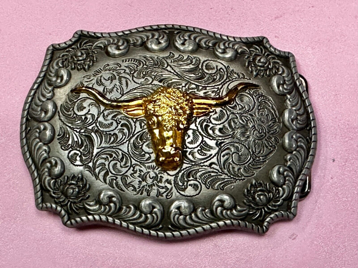 Texas Longhorn Rodeo Cowboys Steer Two Tone Belt Buckle by Jeans Friend