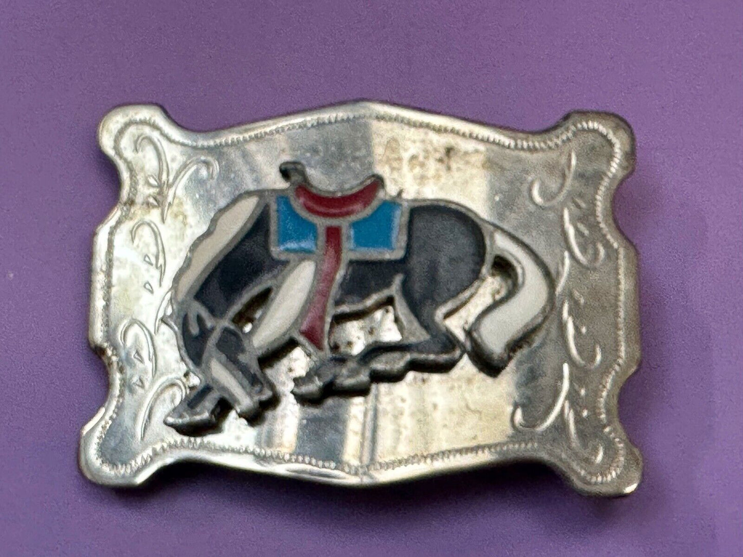 Vintage Cowboy's Horse Saddle Bronc western Inlaid enamel belt buckle