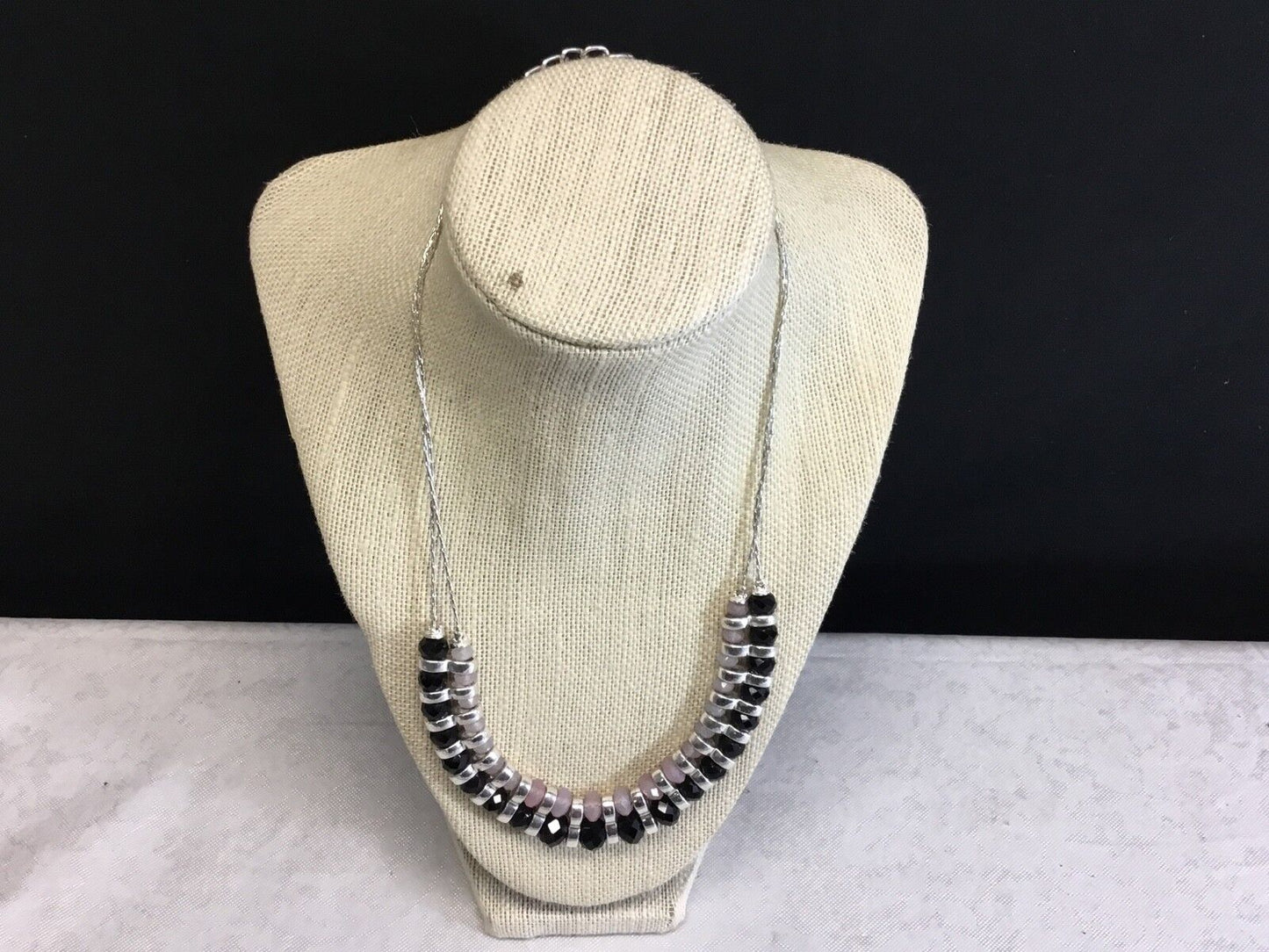 20" Silver Black Accent Statement Necklace signed NY, New York & Co.