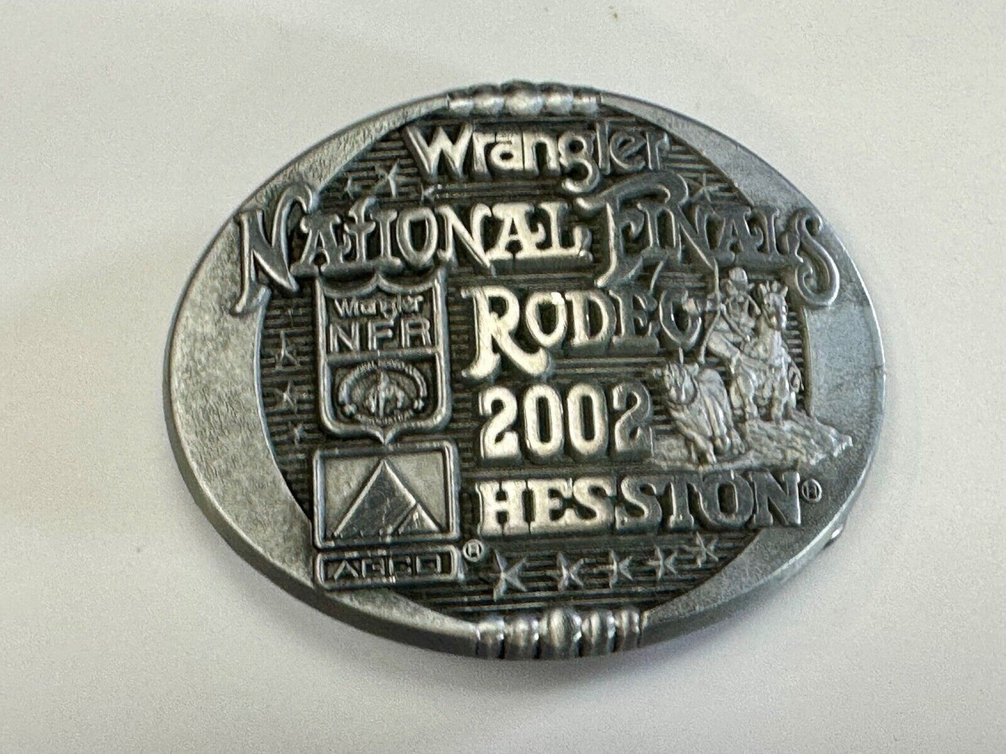 2002 Youth Sized Hesston National Finals Rodeo Bull Riding Cowboys belt buckle