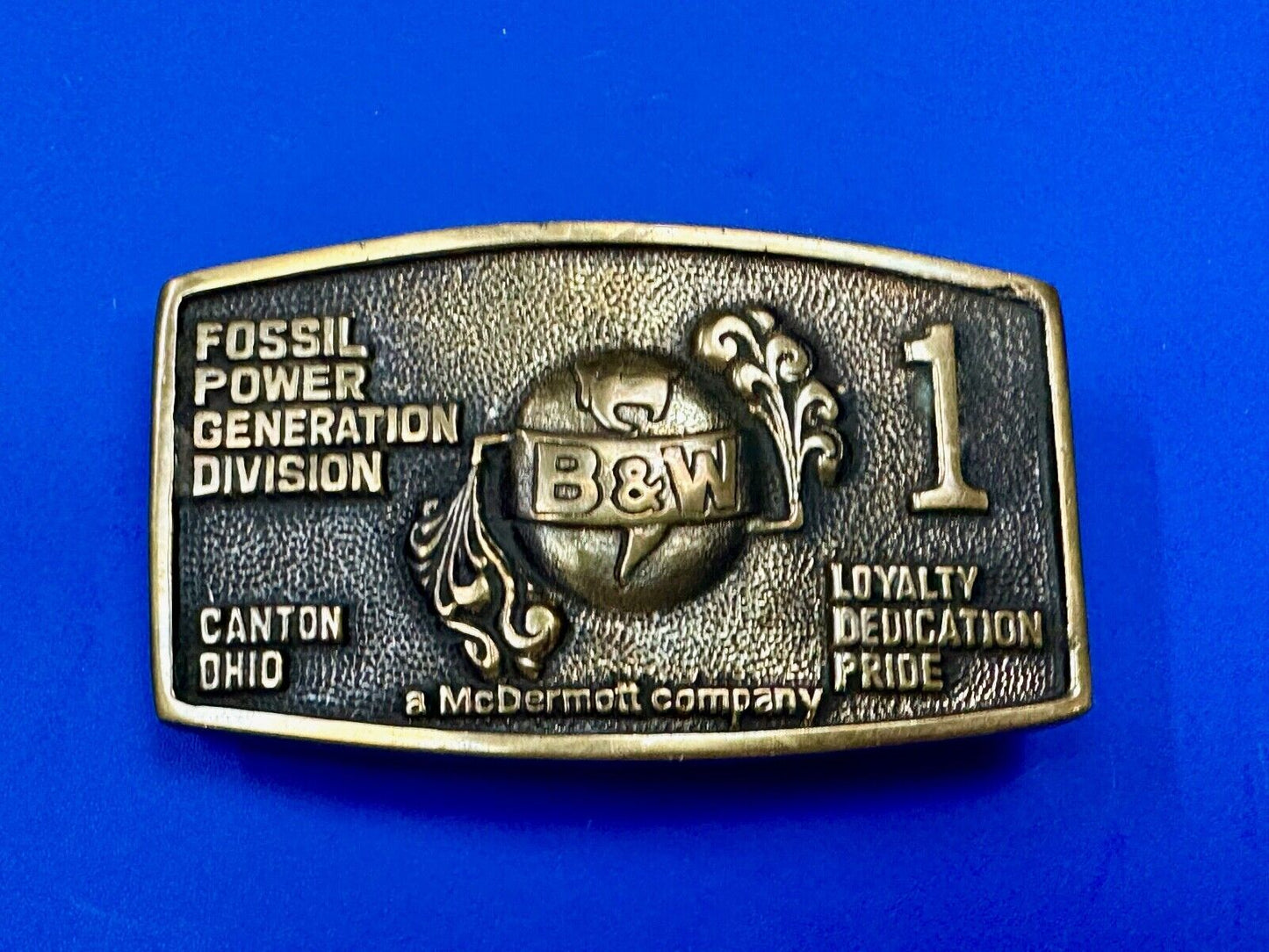 B&W FOSSIL POWER GENERATION DIVISION BRASS BELT BUCKLE by S. J. Broers Company