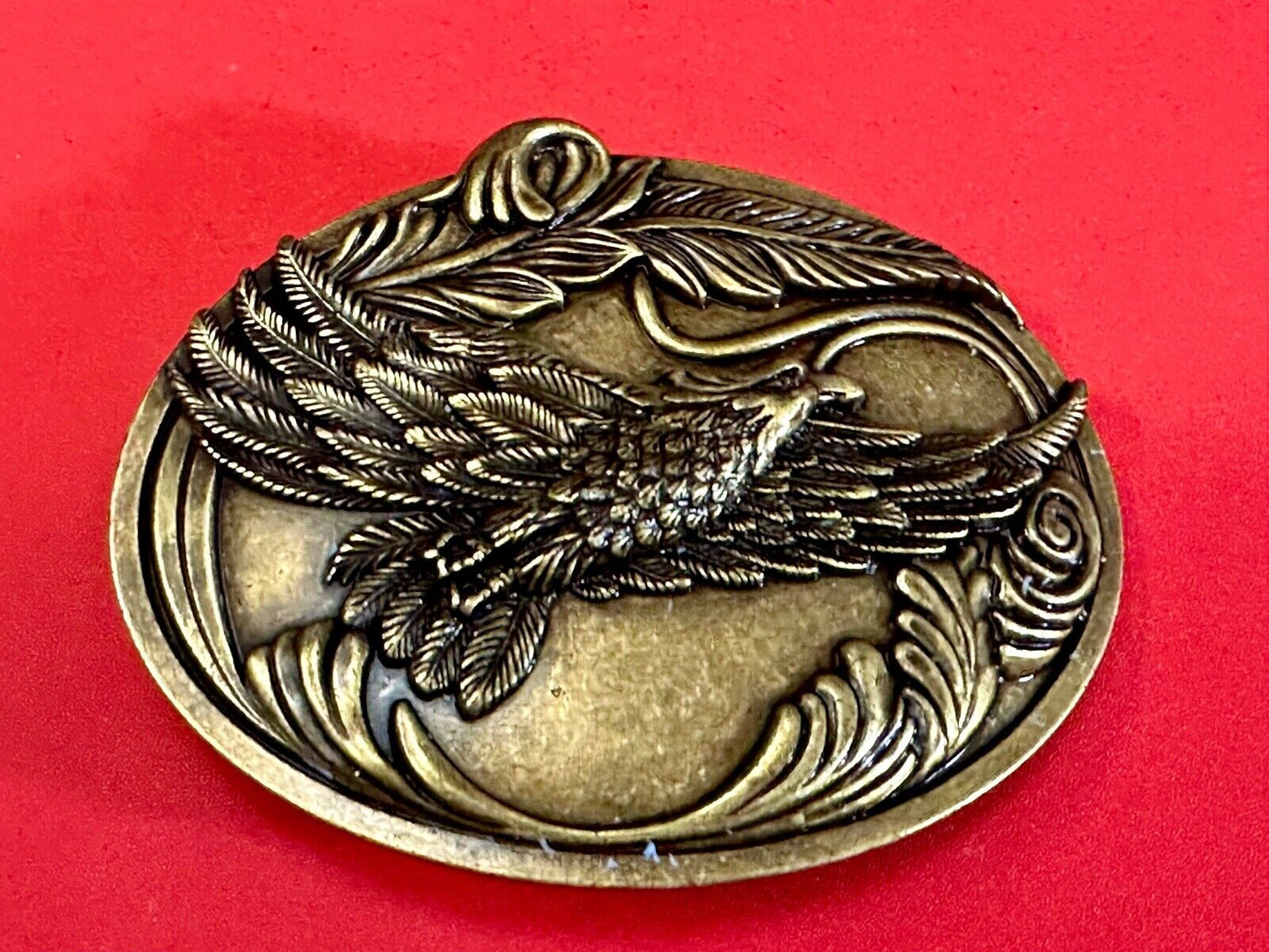4" wide Flying Patriotic American Majestic Eagle oval belt buckle
