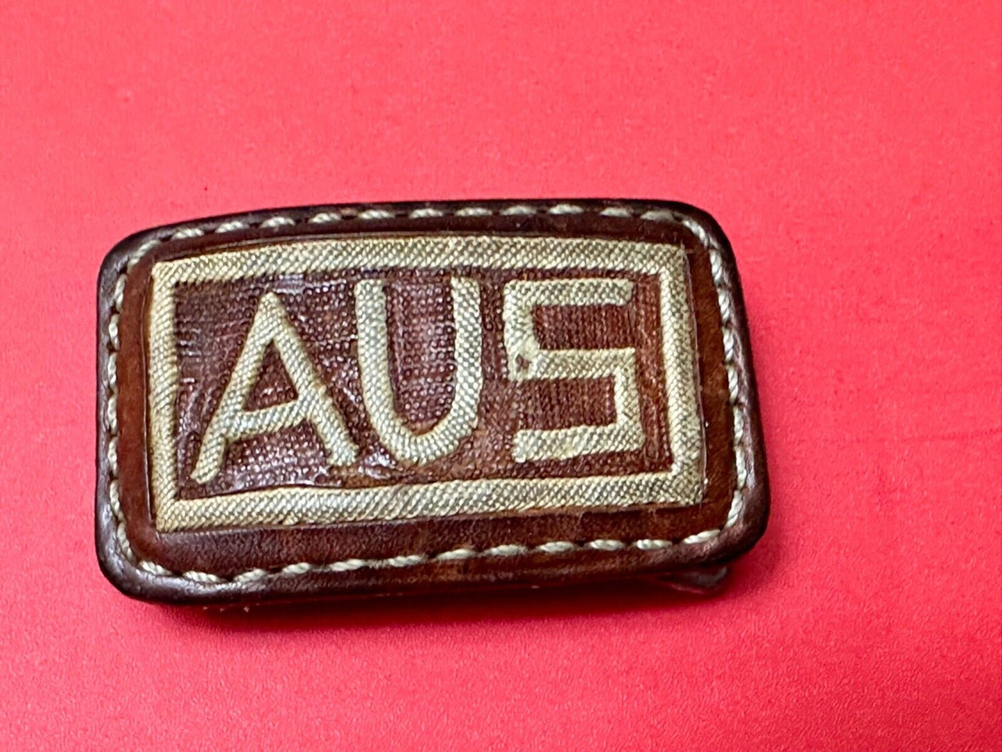 AUS Brown leather with cream color Stitching pre loved belt buckle