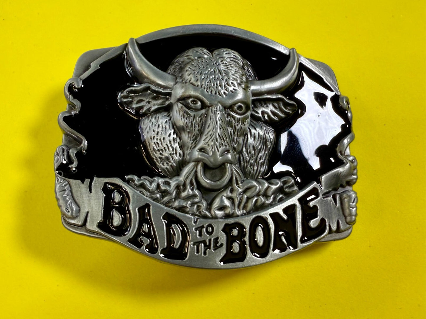 Bad to the Bone Longhorn Cow Bull Head Steer Western Cowboys Devil Belt Buckle