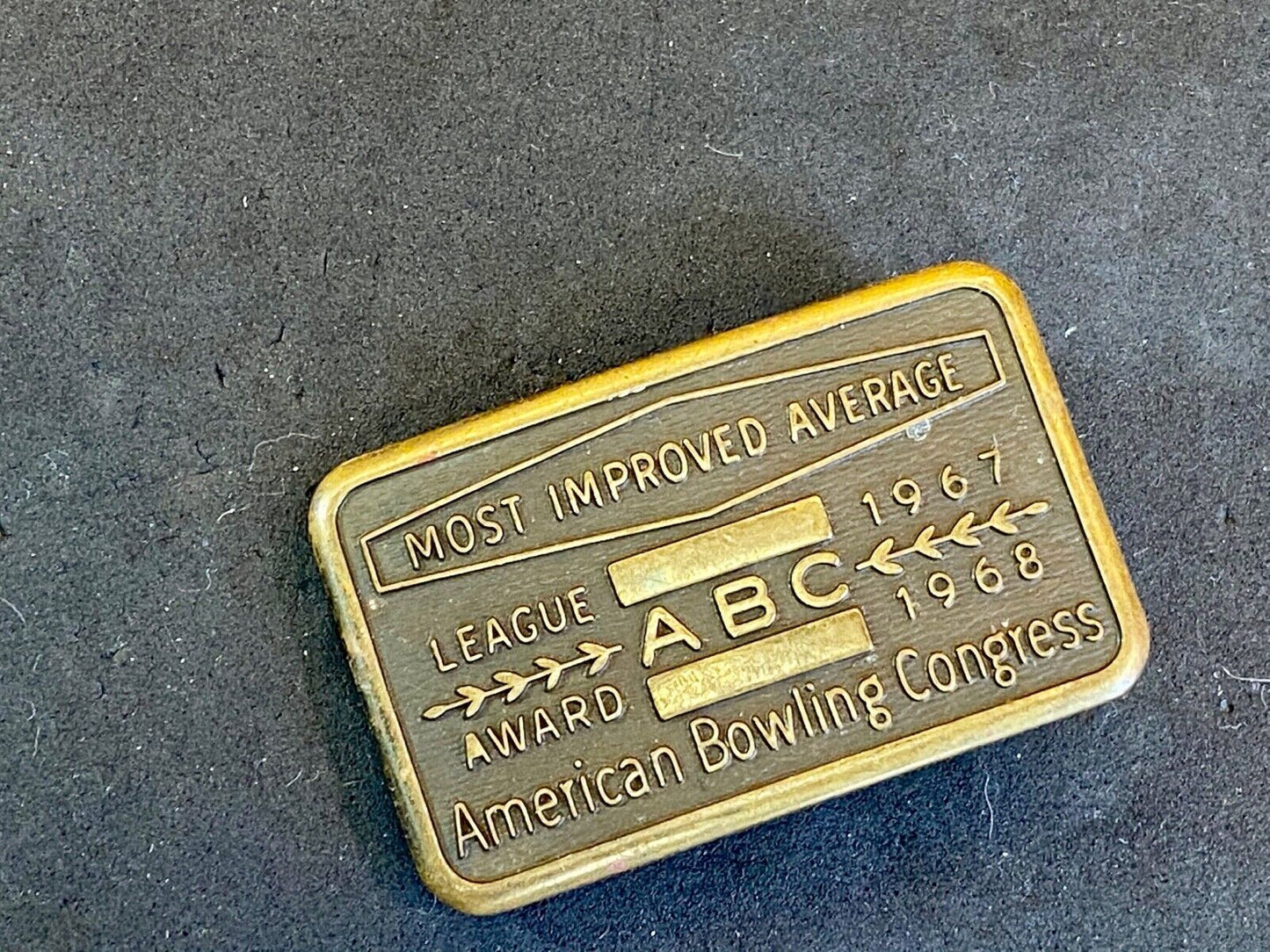 Vintage 67 68 American Bowling Congress Most Improved Average Award Belt Buckle