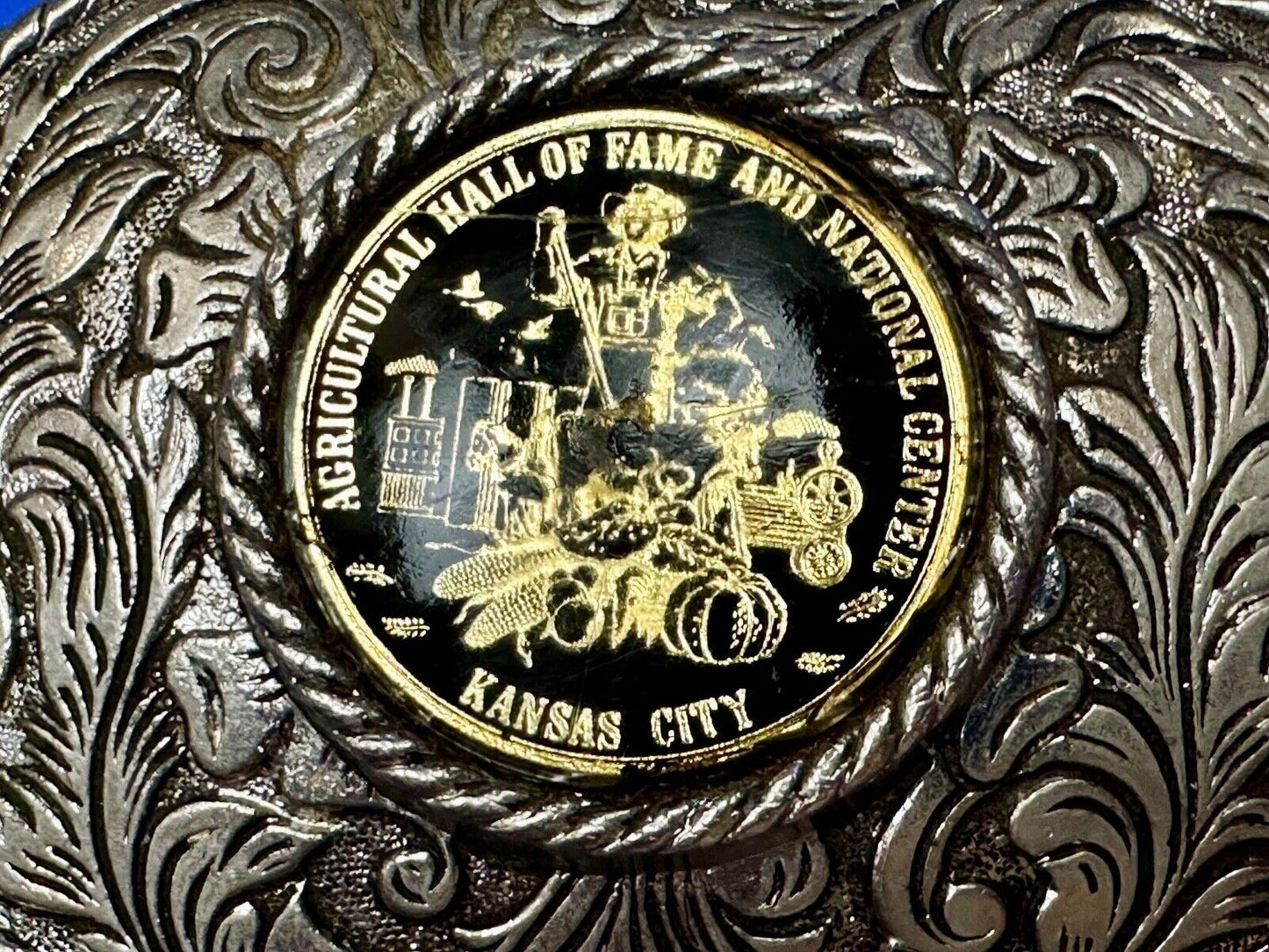 Agricultural Hall of Fame Kansas City western round centerpiece Belt Buckle
