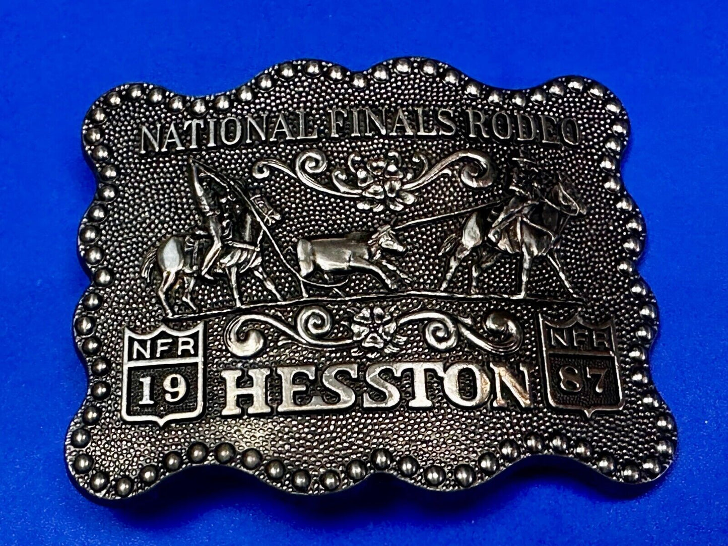 1987 ADM Hesston NFR National Finals Rodeo Cowboys Western Belt Buckle