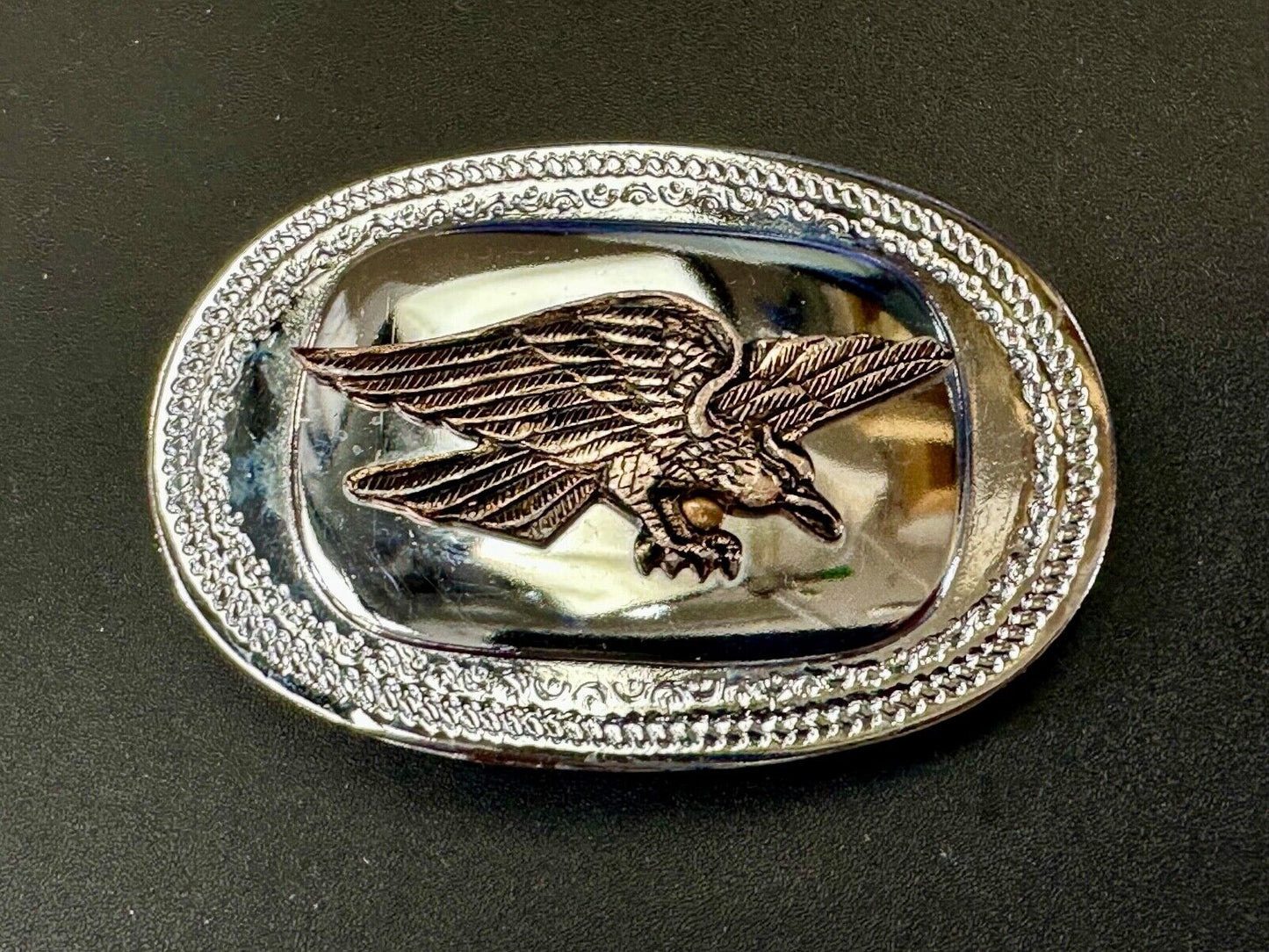The Eagle Hunting Prey Flying Wings Wide Vintage Mirrored two tone belt buckle
