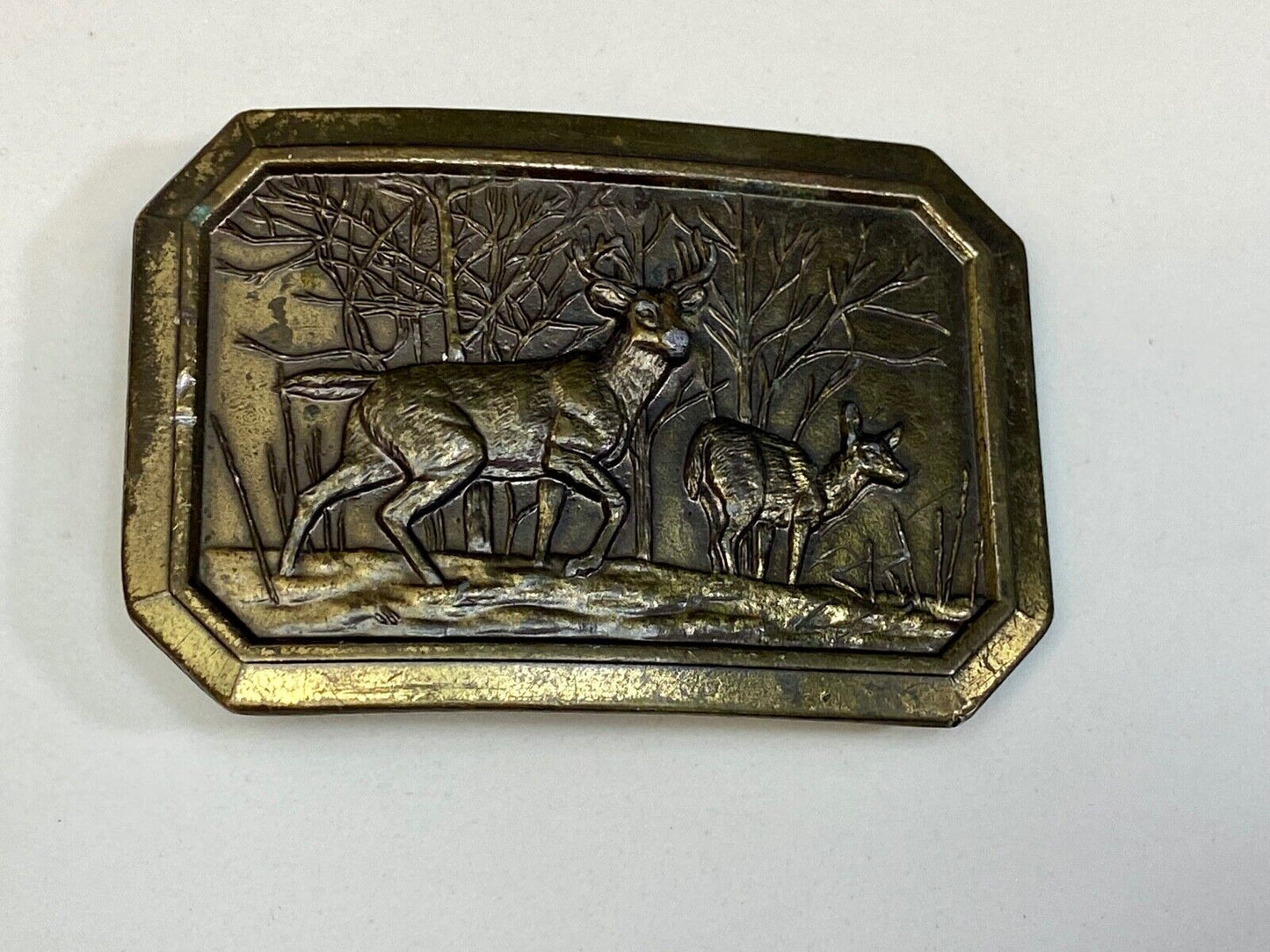 Vintage 1976 Deer And Doe In Nature Western Framed Great American Belt Buckle