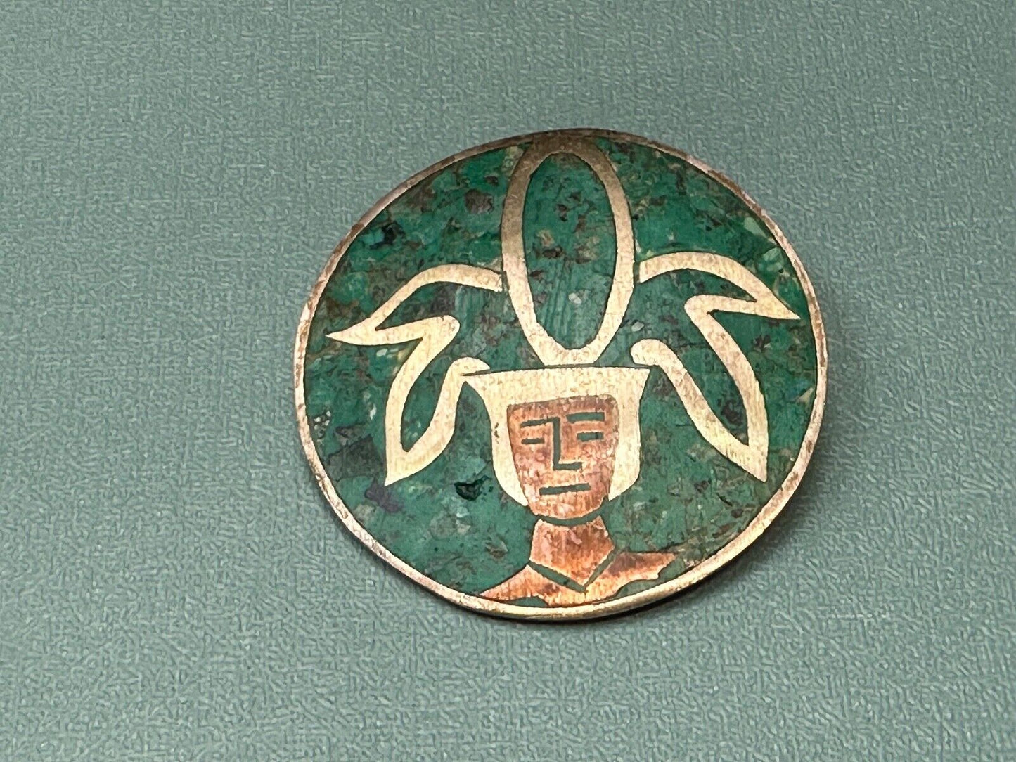 Beautiful Inlaid Person Figure Face sterling silver brooch - CPR Mexico 925