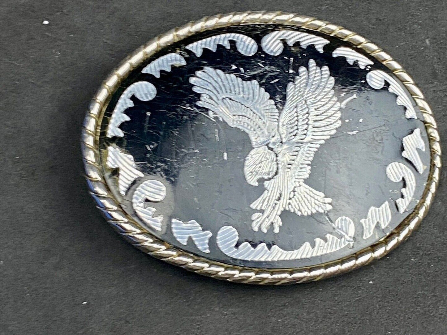 Vintage Country Western Belt Buckle Stamped W Bald Eagle Usa Rope Rodeo
